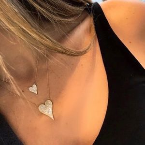 Cz silver gold 14k heart necklace 16-17 inch